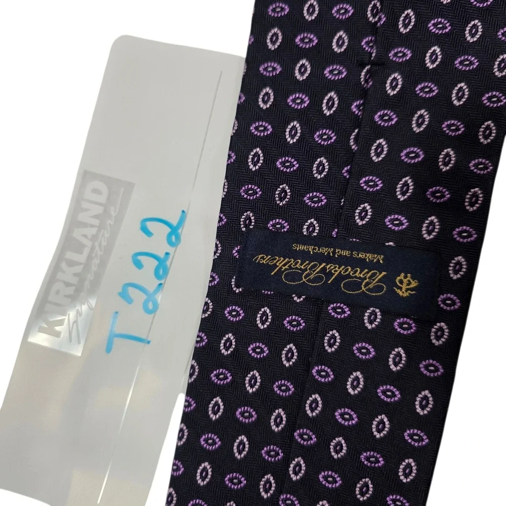 Brooks Brothers Mens Necktie Navy Purple Floral Silk Embroidered Luxury Designer